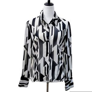 XOXO Y2K Vintage Button Down Shirt Sheer Long Sleeve Black & White Size L